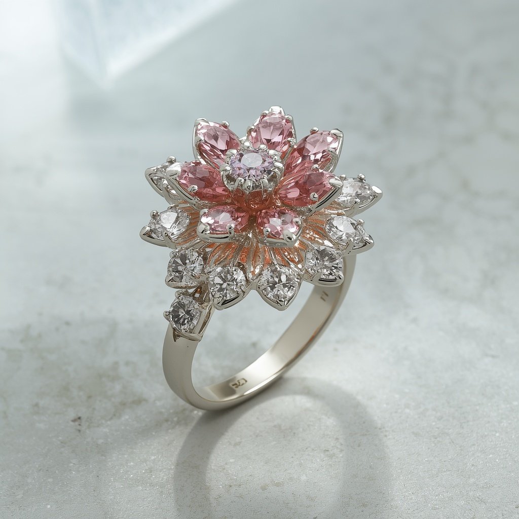 lucid origin roselle floral stone ring realistic high quality images clean background studio 0